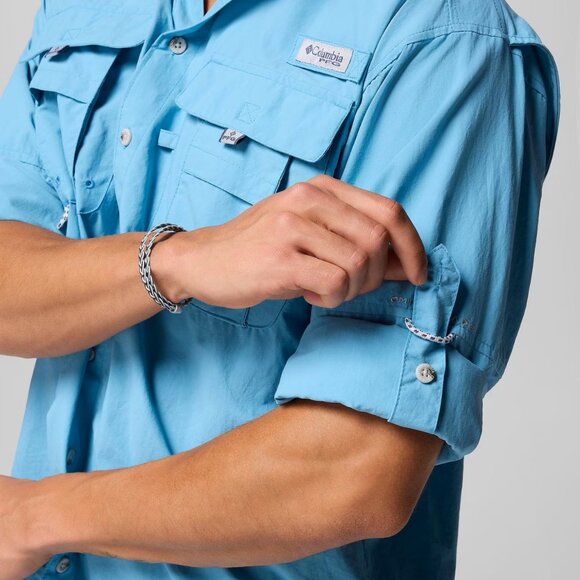 Columbia PFG Bahama II Long Sleeve Omni-Shade Button-Up Shirt Blue Size Large - Picture 4 of 16